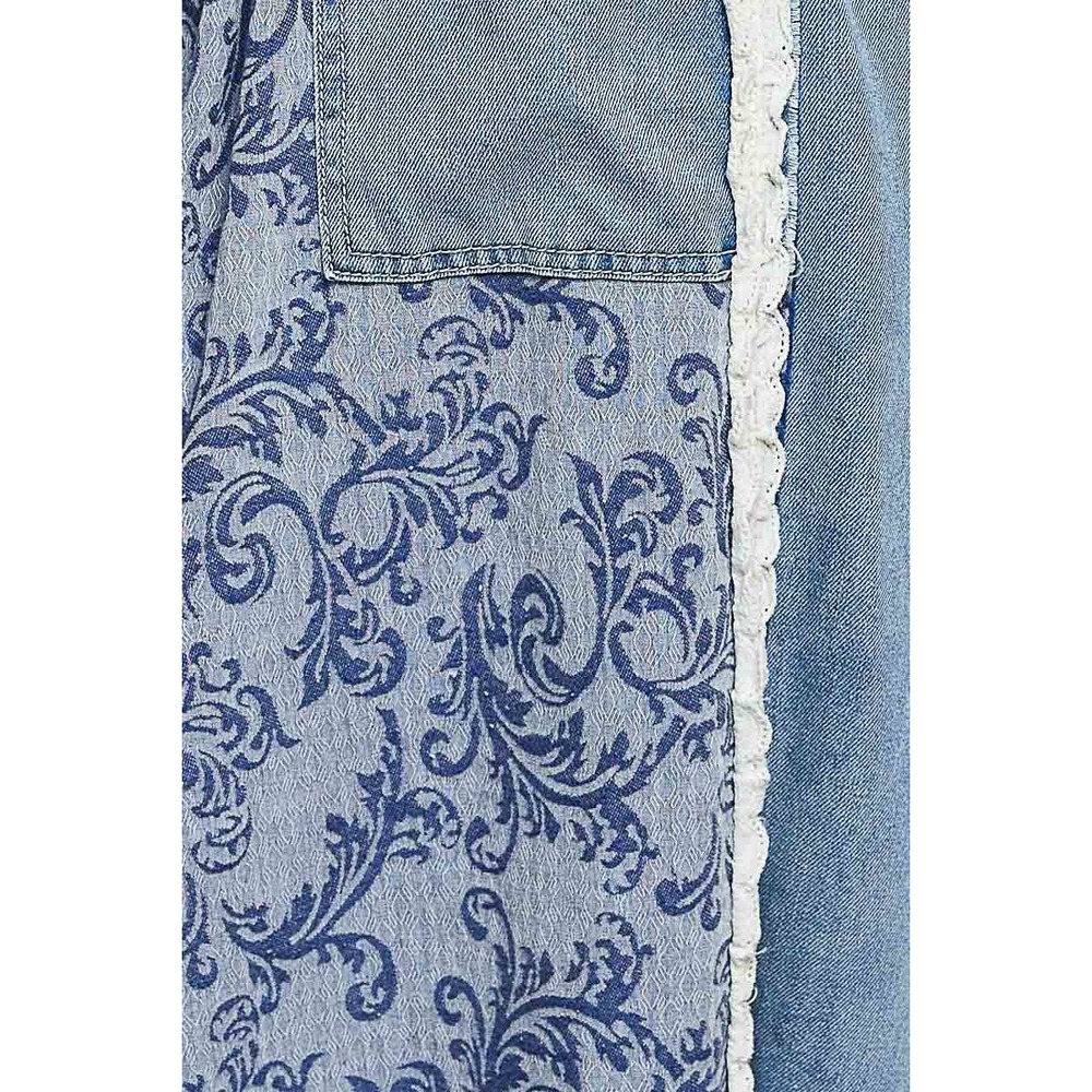 POL Patchwork Denim Jogger Pants Lace Crochet Trim Boho Festival SIZE MEDIUM - Picture 7 of 9